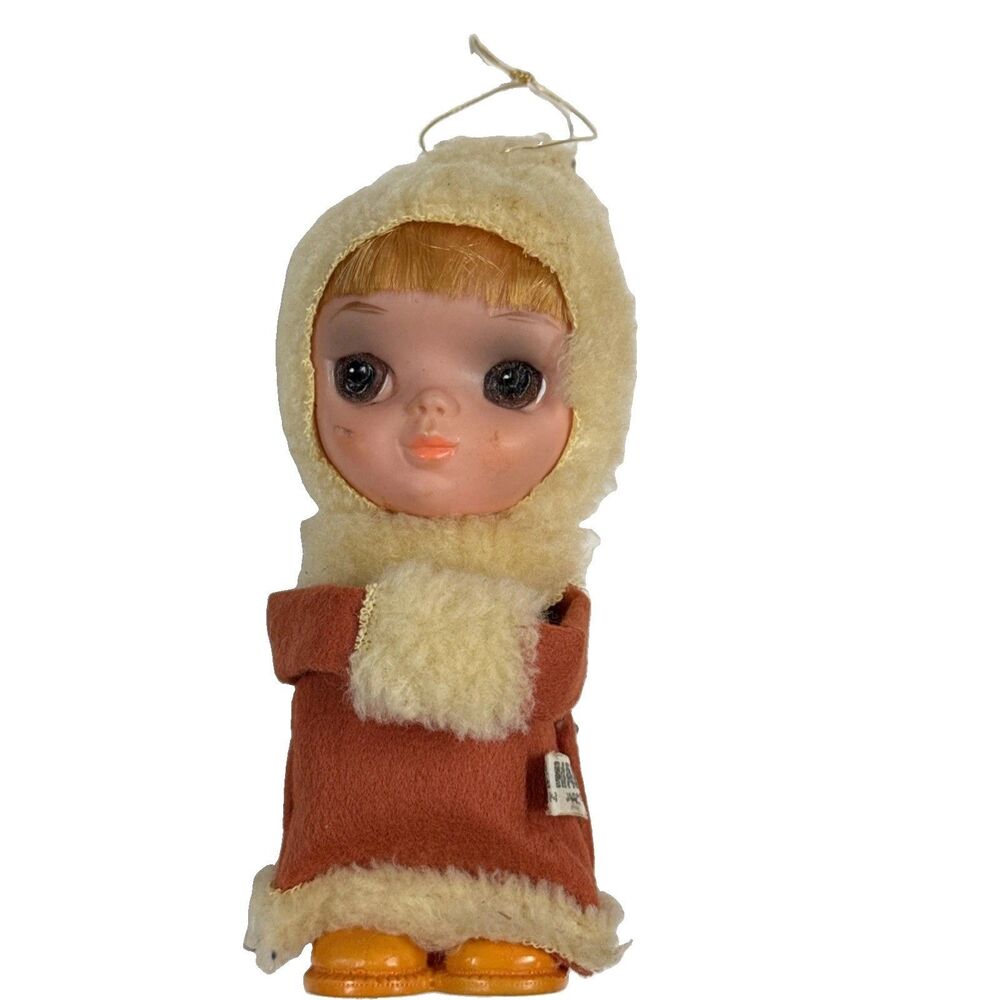 Vintage 1968 Kamar Girl Doll Japan Big Eyes 6” Ornament Orange Yellow Sabrina